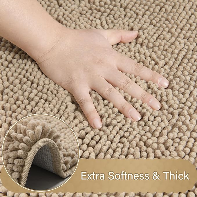 AROGAN Bathroom Rug Sets 2 Piece, 20"x20" U-Shaped Toilet Mat and 21"×34" Bath Mats Floor Set, Washable Bath Rug, Absorbent Soft Non Slip Bathroom Rug Set, Beige