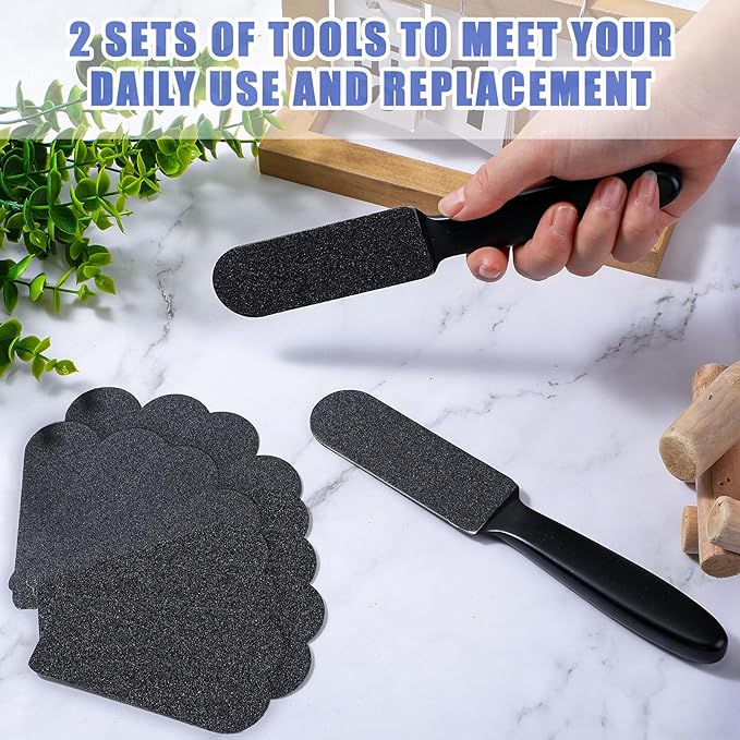 Mudder 2 Pieces Stainless Steel Pedicure Foot File Callus Remover Foot Scrubber Rasp with 20 Replaceable Coarse/Fine Double Side Reusable Pads for Care Cracked Skin Callus Remover Tool(Black)
