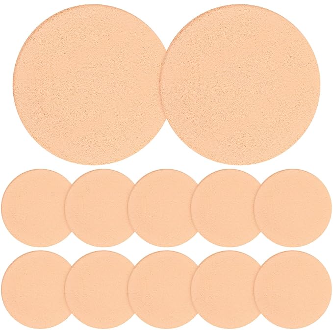 12 PCS Nude Round Makeup Sponge Flat Make Up Sponges Smooth Cosmetic Sponge Facial Powder Puff Eye Foundation Beauty Makeup Pads for Women Lady All Skin Types Wet and Dry Dual Use