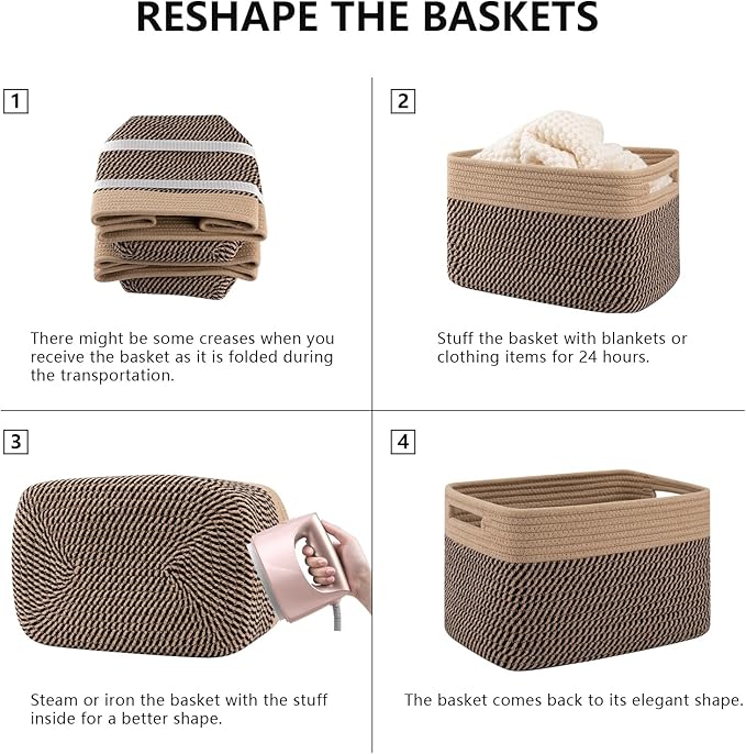 SIXDOVE 4 Pack Storage Baskets for Organizing, Woven Baskets for Shelves - Perfect for Toys, Books, Towels, and Clothes, Durable Gift Basket Bins Toy Storage, 12.7''L x9''W x7.8''H, Black and Brown