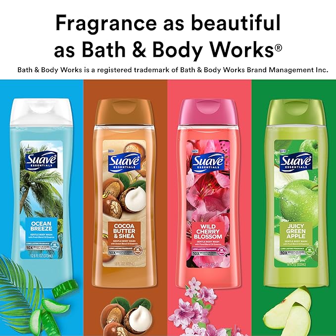 Suave Moisturizing Body Wash, with Juicy Apple and Vitamin E Extract, No Parabens, No Phtahaltes, 18 Oz Pack of 6