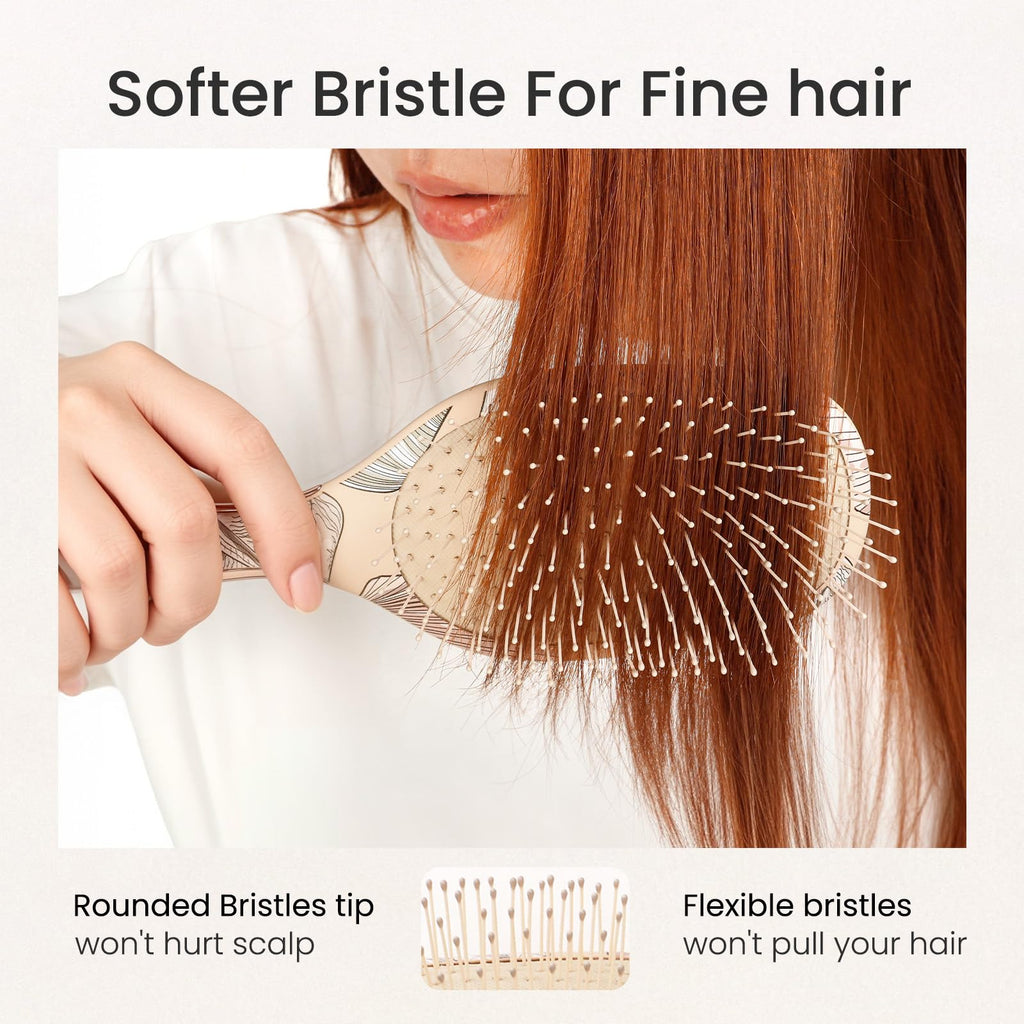 AIMIKE Paddle Hairbrush for Women & Kids – Gentle Hair Brush Detangler for Fine Thin Hair, Soft Flexible Bristles Smooth Knots Painlessly, Makes Brushing Fun for Kids, Works on Wet Dry Hair
