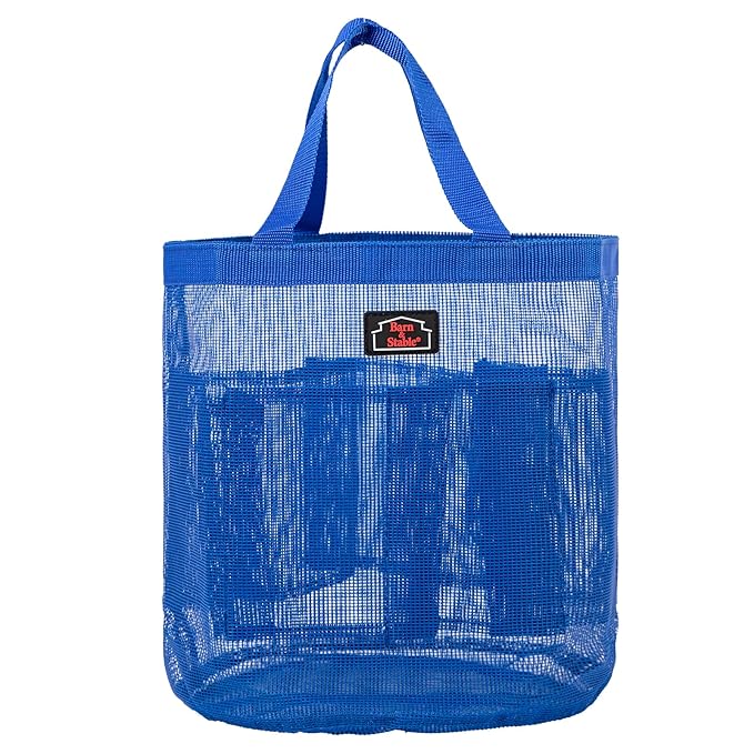 BARN & STABLE Breathable & Waterproof Mesh Horse Grooming Bag with 8 Pockets Tear-Resistant Grooming Tote for Horse Grooming Caddy Bag Organizer to Secure Items (Blue)
