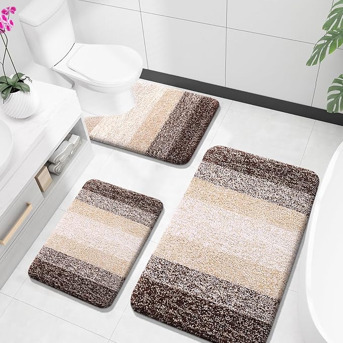 OLANLY Microfiber Bathroom Rugs Sets 3 Piece, 36"x24"+24"x16"+24"x20"