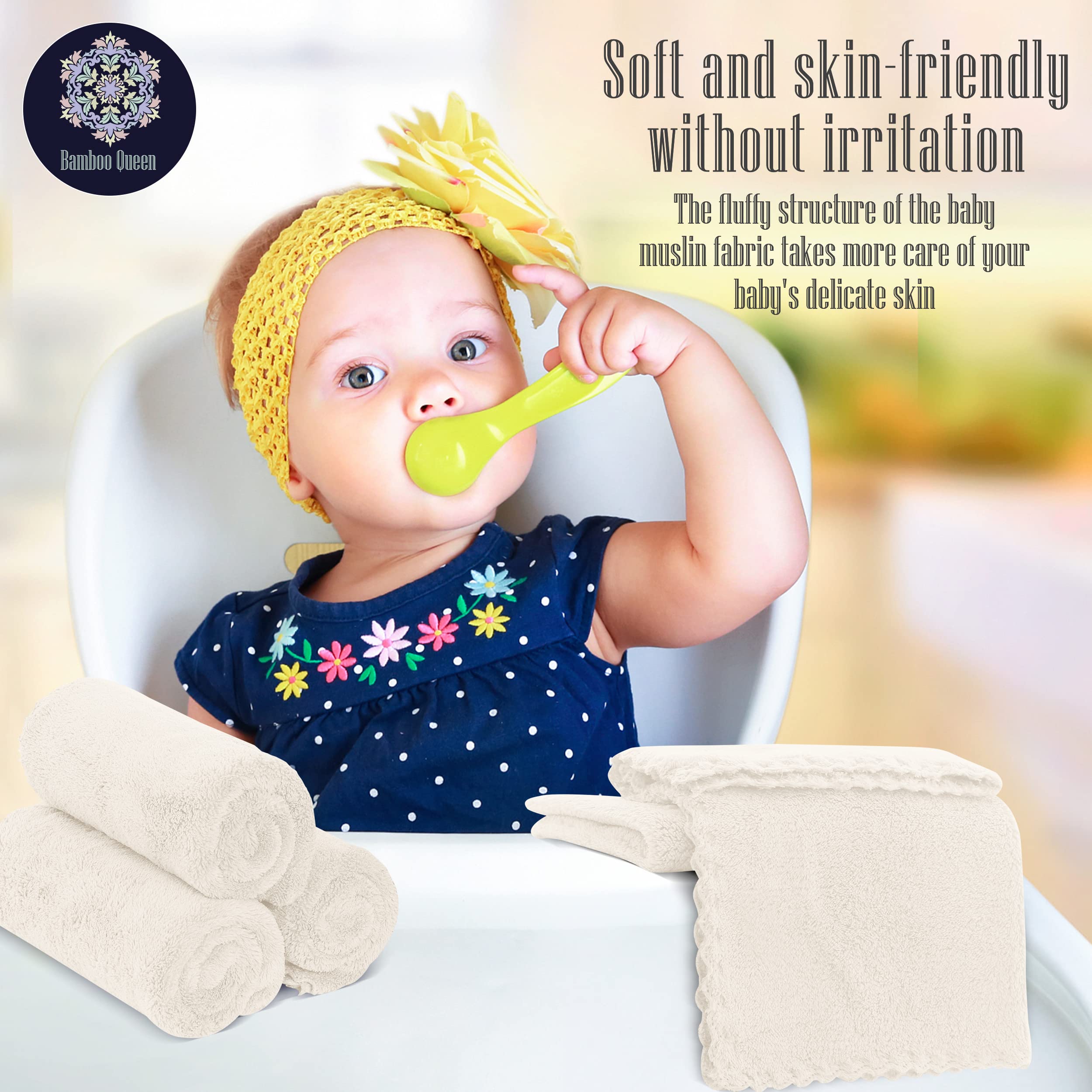 16 Pack Baby Washcloths - Luxury Coral Fleece - Extra Absorbent and Soft Wash Clothes for Newborns, Infants and Toddlers - Suitable for Sensitive Skin and New Born - Baby Shower - Cream, 10x10 Inch