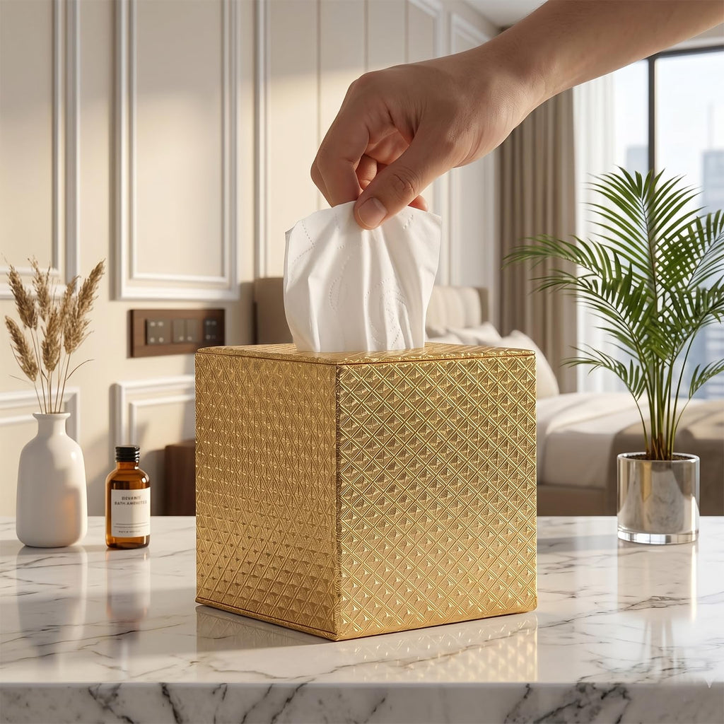 Gold Tissue Box Cover,Tissue Box Cover Square,Gold Tissue Box Holders,Tissue Holder for Bathroom Accessories,Bathroom Tissue Holders