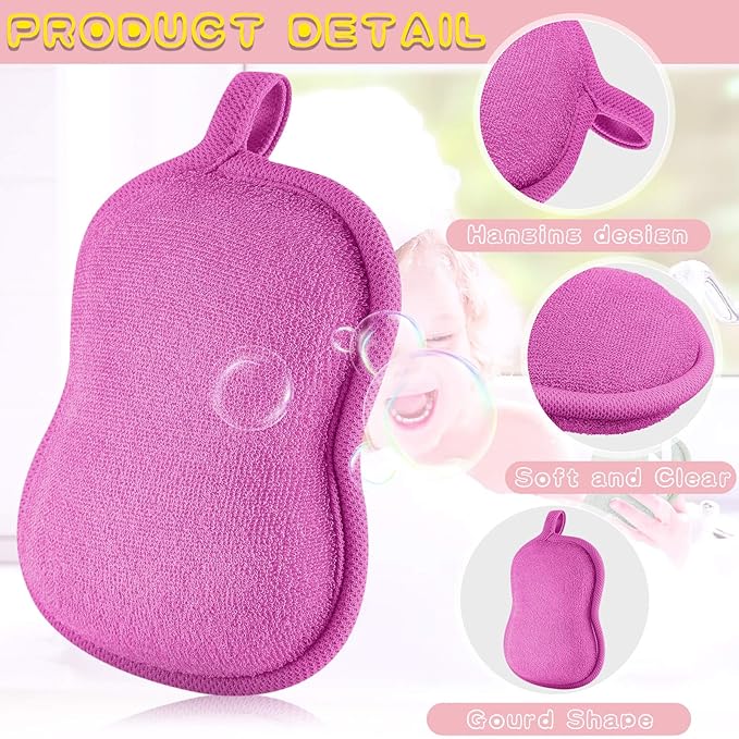 Tatuo 4 Pieces Baby Bath Sponge Toddler Bath Sponge Soft Comfy Cotton Absorbent Loofah for Kids Babies Boy Girl(Red, Purple)