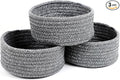 Small Basket, Set of 3 Small Woven Basket, Rope Baskets for Gifts, Cute Mini Tiny Baskets for Organizing Decor Nursery, Decorative Boho Round Storage Basket Bathroom Organization Bin (Grey)