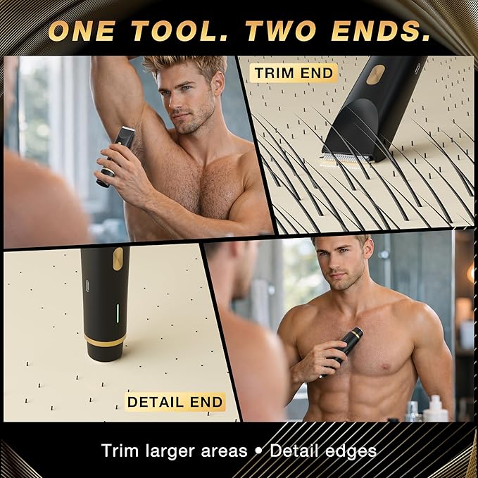Fanovae Bikini Trimmer for Women, 2 in1 Electric Razor for Pubic Hair, Bikini Line and Body, Dual-Ended Shaver, USB-C Rechargeable, IP67, Designed for Sensitive Areas (Black Gold)