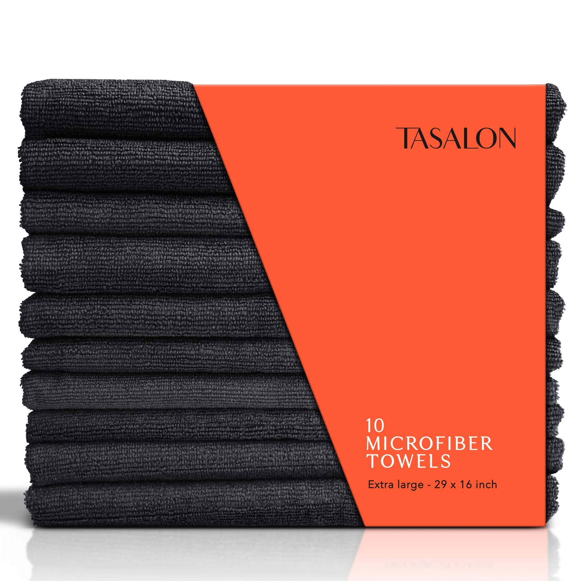 TASALON Microfiber Salon Hair Towels 10 Pack, 29" x 16" Ultra-Soft - Black