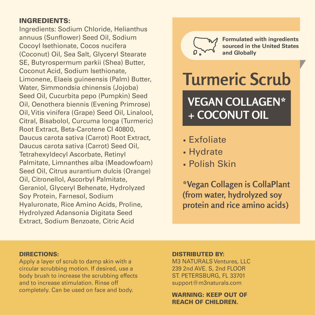 Turmeric Body Scrub, Exfoliating & Brightening Body Scrub, 16 oz by M3
