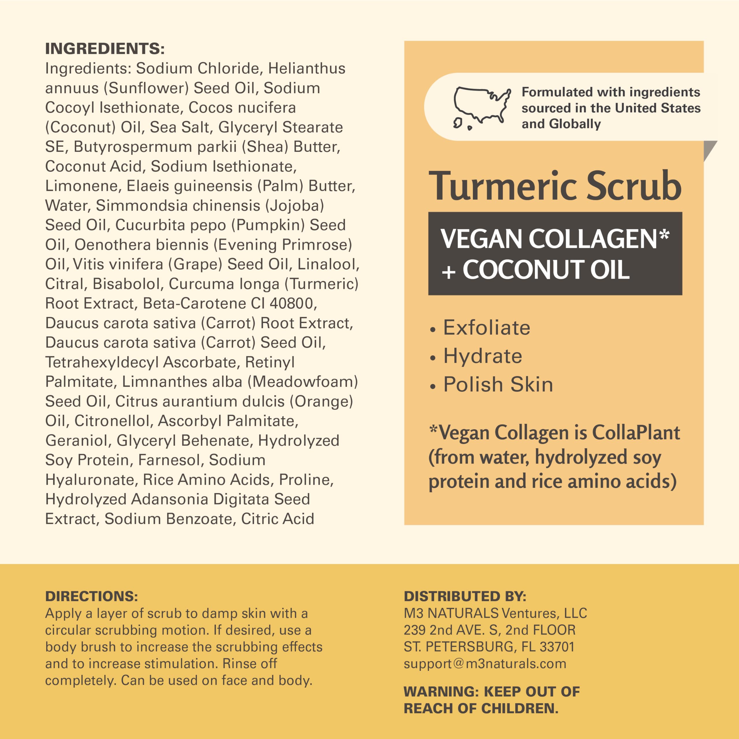 Turmeric Body Scrub, Exfoliating & Brightening Body Scrub, 16 oz by M3
