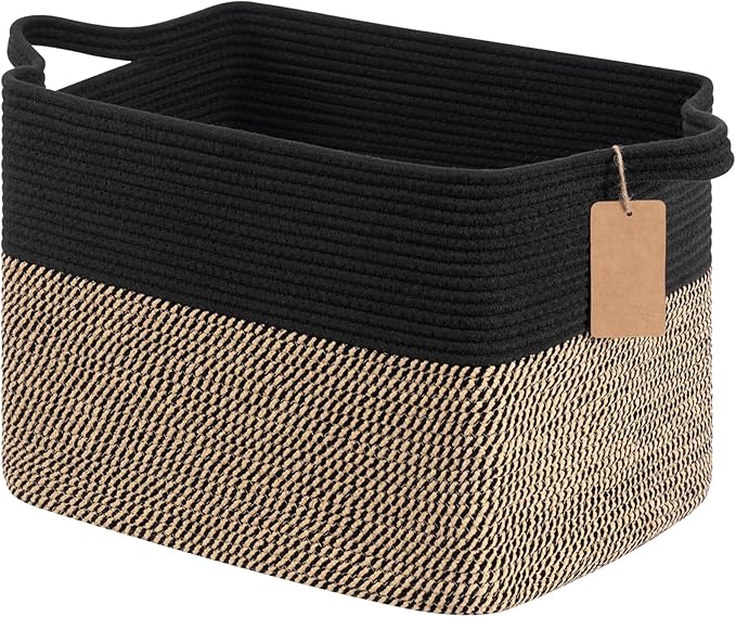 Goodpick Extra Large Woven Rope Storage Basket, Rectangle, Light Gray
