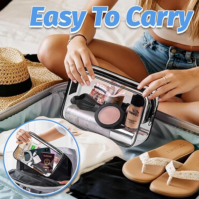 CHICAUP 4 Pieces Clear Cosmetic Bags Bulk TSA Approved Toiletry Bag for Travel PVC Waterproof Clear Makeup Pouch with Zipper for Men and Women Carry-on Travel Essentials