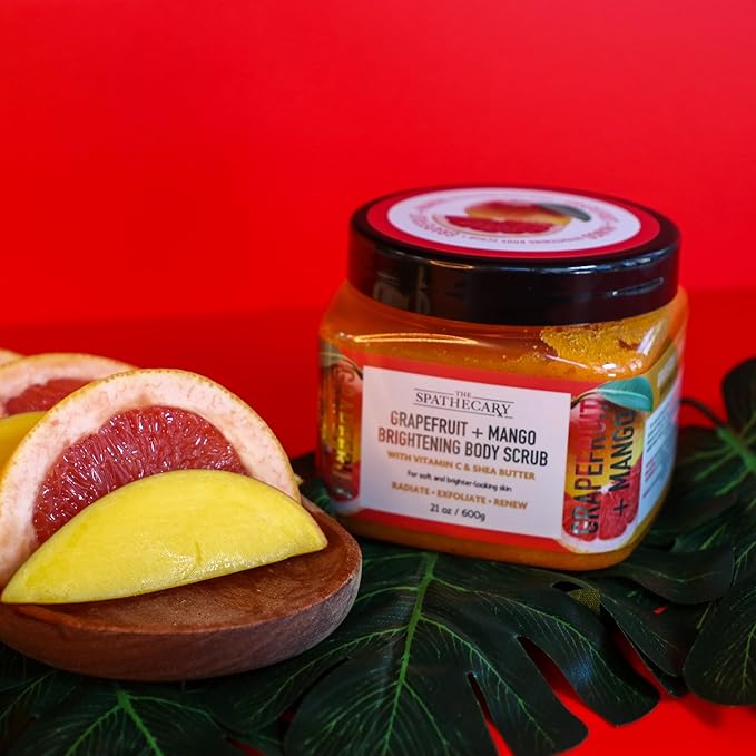 The Spathecary Grapefruit & Mango Sugar Scrub - Exfoliating & Hydrating Body Scrub With Shea Butter & Vitmain C to Help Brighten & Soften Skin for a Radiant Glow, Body Care Exfoliator & Cleanser, 21oz