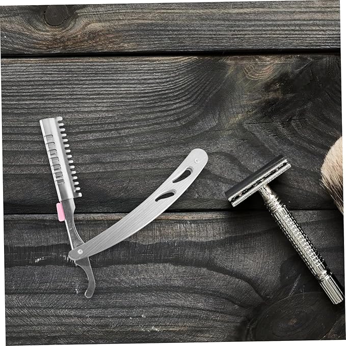 FRCOLOR Stainless Steel Manual Razor Shaver for Men Vintage Folding Straight Razor Beard Shaving Tool Eyebrow Shaping Haircut (Not Include Blade)
