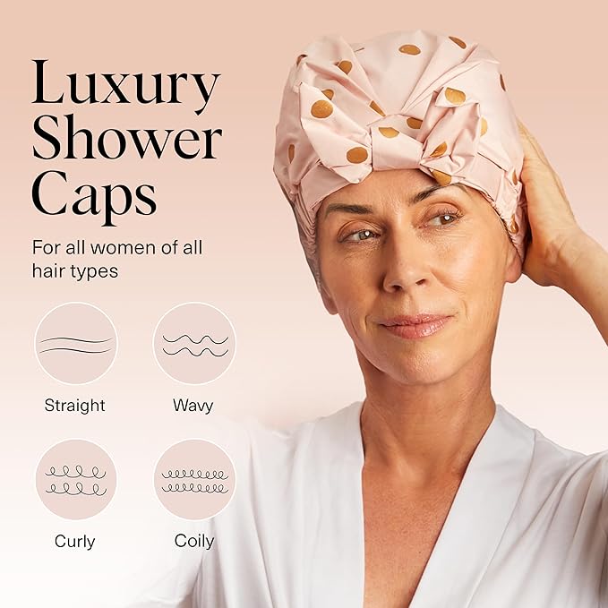 Kitsch Luxury Large Shower Cap for Women - Blush Dot