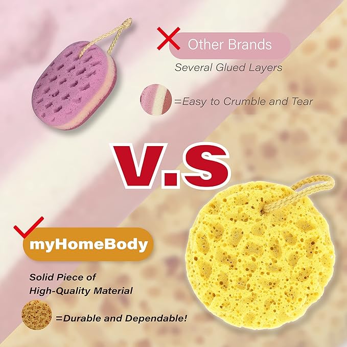 myHomeBody Bath Sponge, Foam Loofah, Shower Sponge for Body, Round, 3 Pack