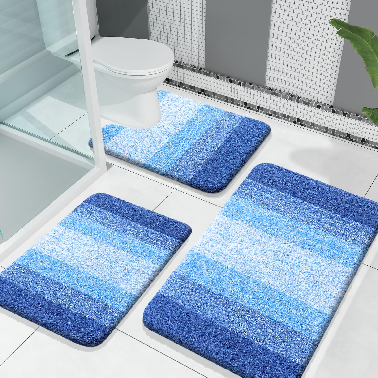 OLANLY Microfiber Bathroom Rugs Sets 3 Piece, 30"x20"+24"x16"+24"x20"