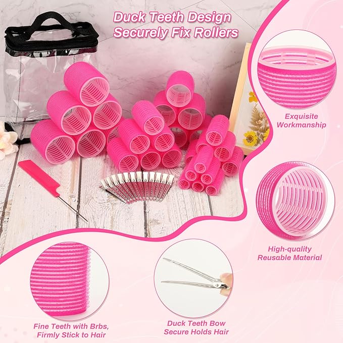 56 Pcs Hair Roller Set for Blowout Look, Long Medium Short Hair Volume; 30Pcs Rollers, 5 Sizes, 24 Pcs Clips, Storage Bag