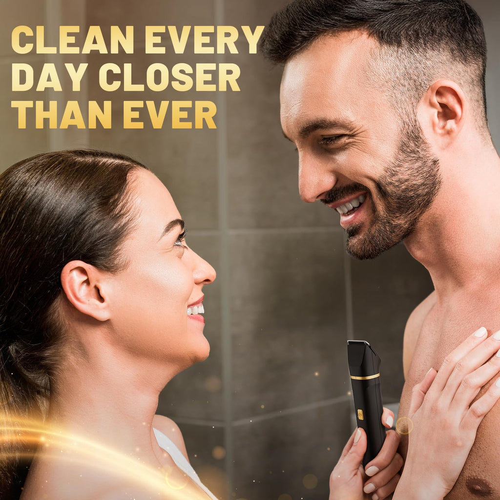 Risina Body Trimmer for Men, 2-in-1 Groin & Body Hair Trimmer, IPX7 Waterproof Electric Razor, Ball & Pubic Hair Trimmer for Private Areas, Ceramic Blade Body Shaver, Rechargeable Grooming Kit