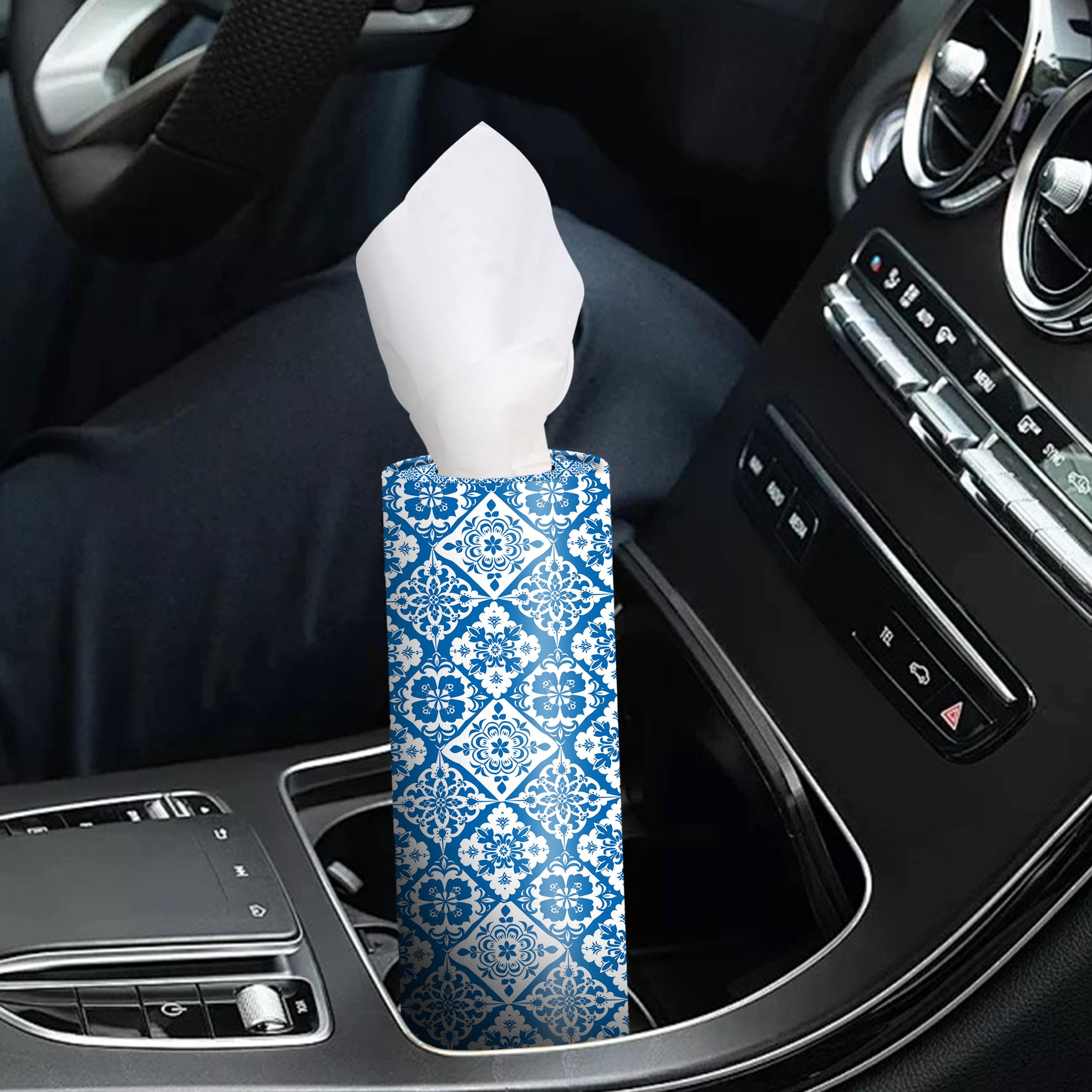 VIYNRAN 4-Pack Car Tissue Cylinders - Retro Boho Pattern, Fits Car Cup Holders, Travel Tissue Tubes with Facial Tissues (Retro Design)