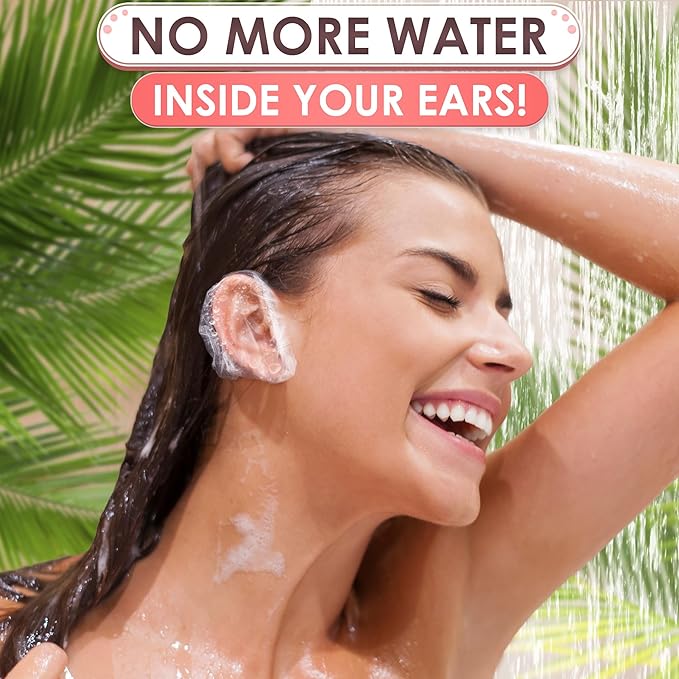 200 Pcs Ear Shower Caps Disposable, Stretch Up From 1.9" To 4.6" - Lightweight & Disposable Ear Covers for Shower to Protect Ears from Water Splashes - Suitable During Showers, Baths and Hair Coloring