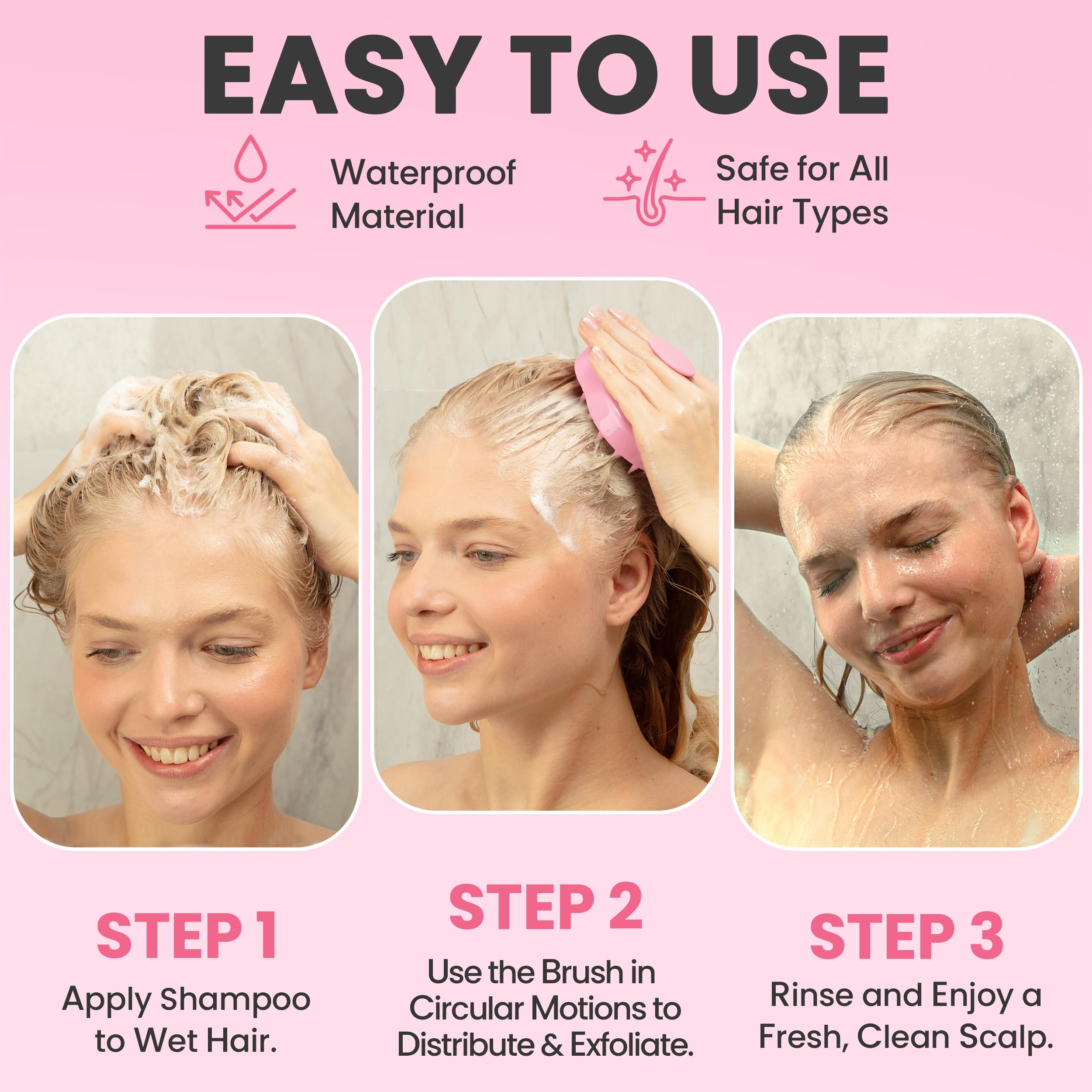 RELAXXO Scalp Massager Hair Growth – Exfoliator & Hair Scrubber for Scalp, Soft Bristles for Dandruff & Soothing Comfort, Shampoo Brush, Wet & Dry Use, Pink