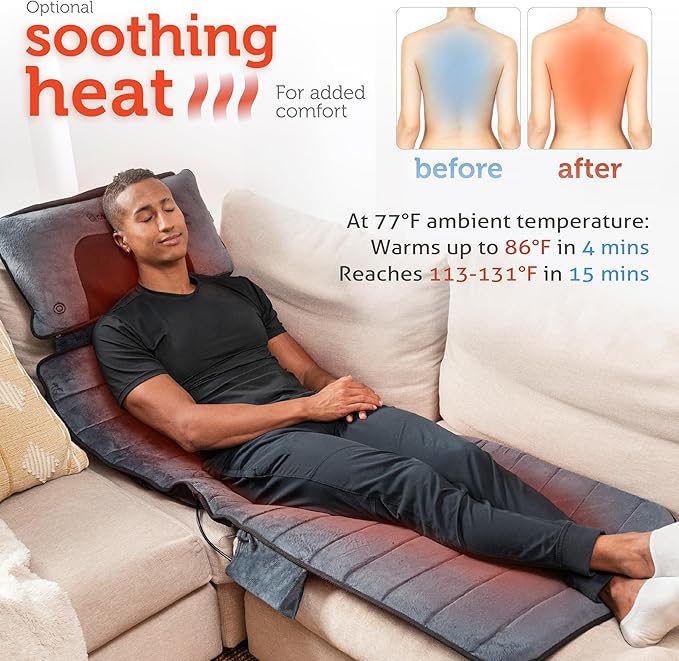 COMFIER Full Body Massage Mat with Movable Neck Pillow, Shiatsu Back Massager with 10 Vibrating Motors & Heat, Massage Pad, Gift for Women Man