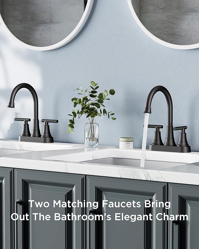 FORIOUS Matte Black Bathroom Faucets, 4 Inch Centerset Bathroom Sink Faucet 2 or 3 Hole with Pop up Drain and cUPC Hose, Two Handles Control, 360° spout for Restroom,Vanity, RV, 2 Pack