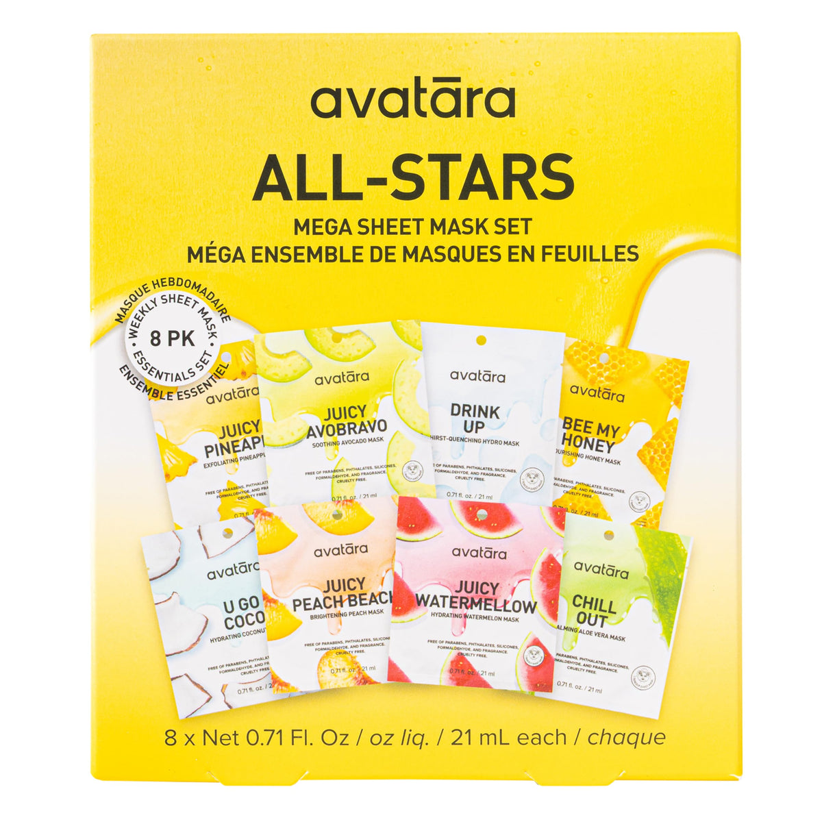 Avatara High-Key Glow Water-Gel and Hydrogel Sheet Mask Variety 8-Pack - Hyaluronic Acid, Vitamin C, and Lyocell Fiber Korean Beauty Face Masks for Tween, Teen and All Skin