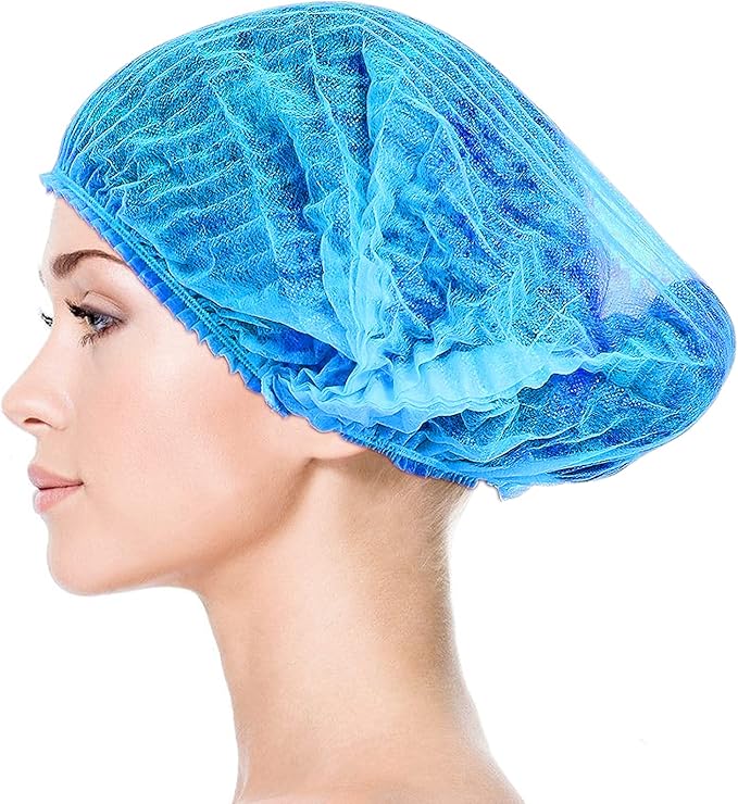 Disposable Bouffant Caps, 21inches Hair Net, Elastic Dust Cap for Food Service, Kitchen Head Cover (Blue)