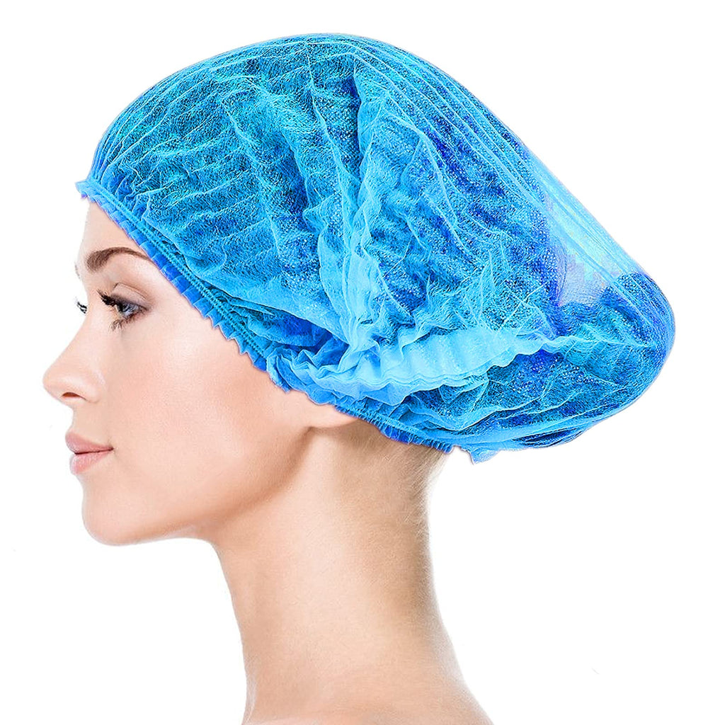 Disposable Bouffant Caps, 21inches Hair Net, Elastic Dust Cap for Food Service, Kitchen Head Cover (Blue)