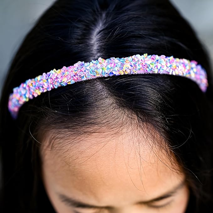 FROG SAC 4 Thin Headbands for Girls - Sequin Headband Set for Kids, Sprinkle Hair Bands for Children, Cute Sparkly Glitter Girl Non Slip Headband, Toddler Hair Accessories (Multicolor Sequin, Kids)
