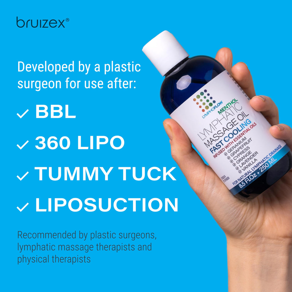 Bruizex Lymphatic Drainage Massage Oil with Arnica & Menthol for After Procedure Body Care & Lymphatic Drainage Massager, Liposuction, 360 Lipo, BBL, Tummy Tuck Body Massage, Cooling Formula - 8.5 Oz