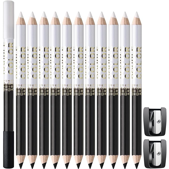 Noerrors 12Pcs Barber Pencil Set Hairline Enhancement Pencils Kit for Lineup Magic Beard Shaping Beard Guide Pen with Sharpener Barber Chalk for Beard Makeup Design for Men White Black Tan