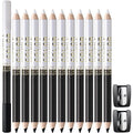 Noerrors 12Pcs Barber Pencil Set Hairline Enhancement Pencils Kit for Lineup Magic Beard Shaping Beard Guide Pen with Sharpener Barber Chalk for Beard Makeup Design for Men White Black Tan