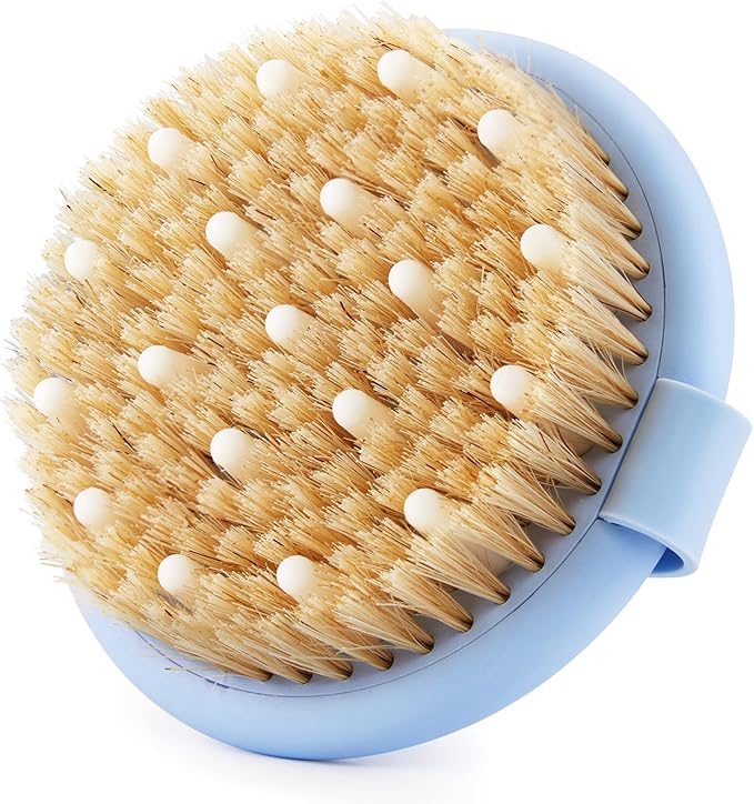 Dry Brushing Body Brush for Massage - Natural Boar Bristle Exfoliating Brush with Massage Nodes for Lymphatic Drainage, Cellulite, Blood Circulation Improving Skin Health for Women Men Elderly(Black)