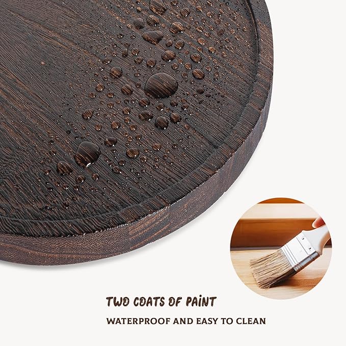 Round Decorative Tray Farmhouse Kitchen Decor Soap Dish, 10" Dark Brown