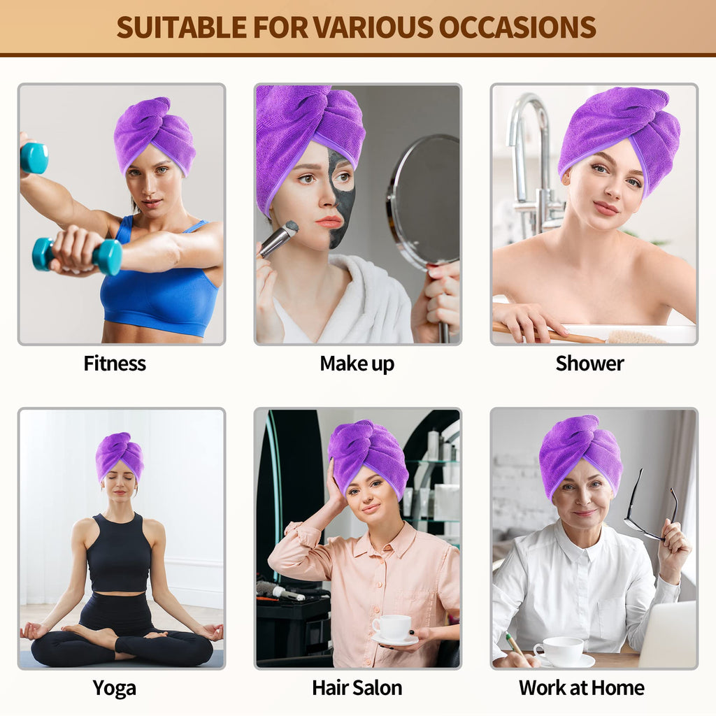 NEXCOVER Hair Towel Microfiber, 2 Pack Grey Purple 9.8 inch X 25.5 inch Hair Wrap,Ultra Absorbent Hair Turbans,Fast Drying Head Towels for Women Wet Hair,Long,Curly,Thick,Frizzy Hair