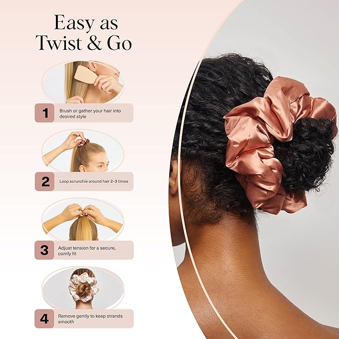 Kitsch & Disney Satin Scrunchies for Women - No Crease Hair Ties for Girls | Big Scrunchies with All Hair Types and Textures, Perfect for Day or Night - 2 Pcs, Desert Crown