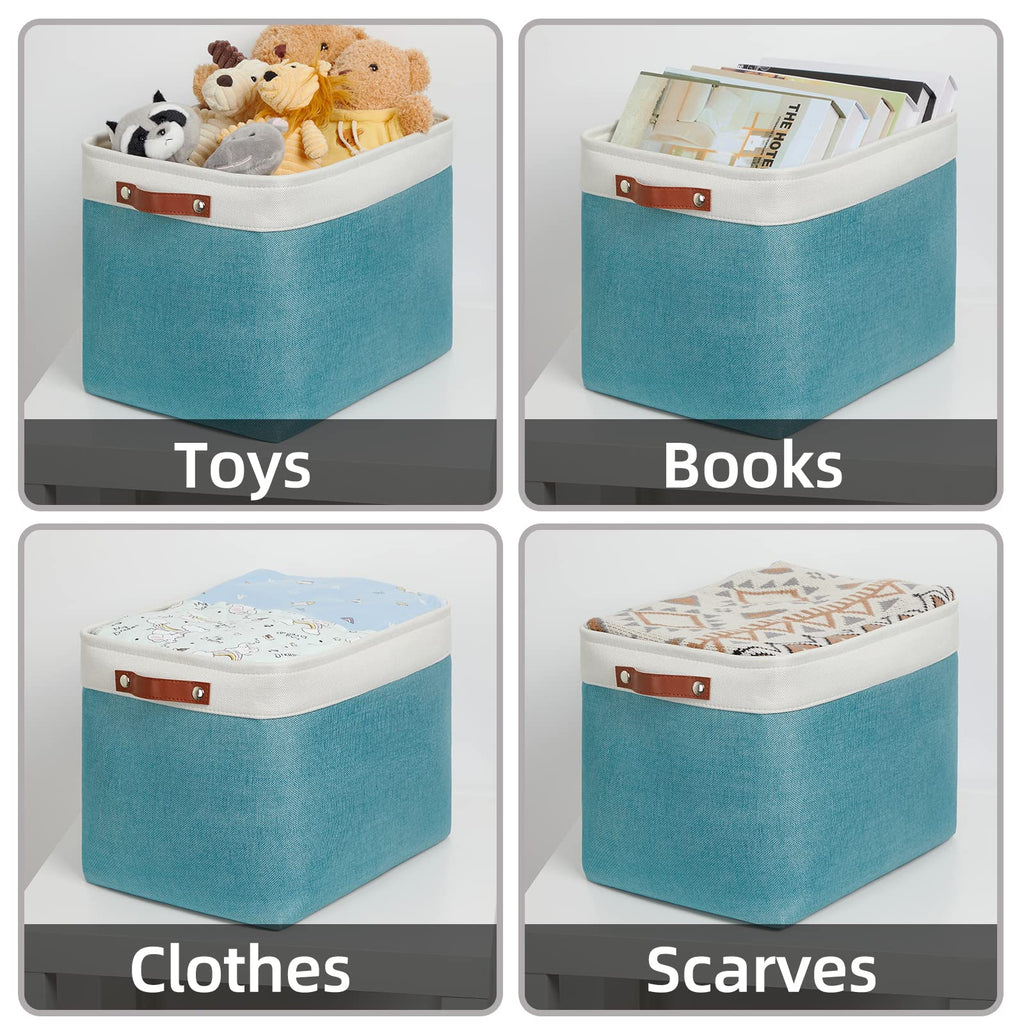 HNZIGE Extra Large Fabric Storage Bin Baskets for Organizing Shelves [2 Pack] Storage Baskets for Closet 16" X 11.8" X 11.8" Rectangular Storage Basket Bin for Organization Living Room(Teal&White)