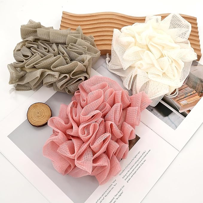 3 Pcs Soap Bar Loofah, 2 in 1 Bar Soap Loofah Pouch Can Hold Soap Effective Exfoliation for Bathing (Khaki+ Beige + Pink)