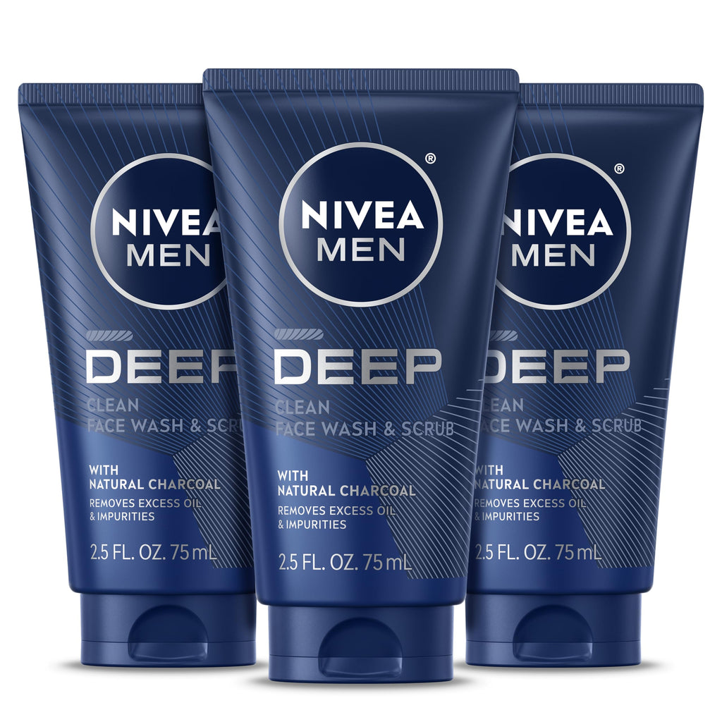 NIVEA MEN Deep Clean Face Wash and Scrub, Multipack, 3 x 2.5 FL OZ
