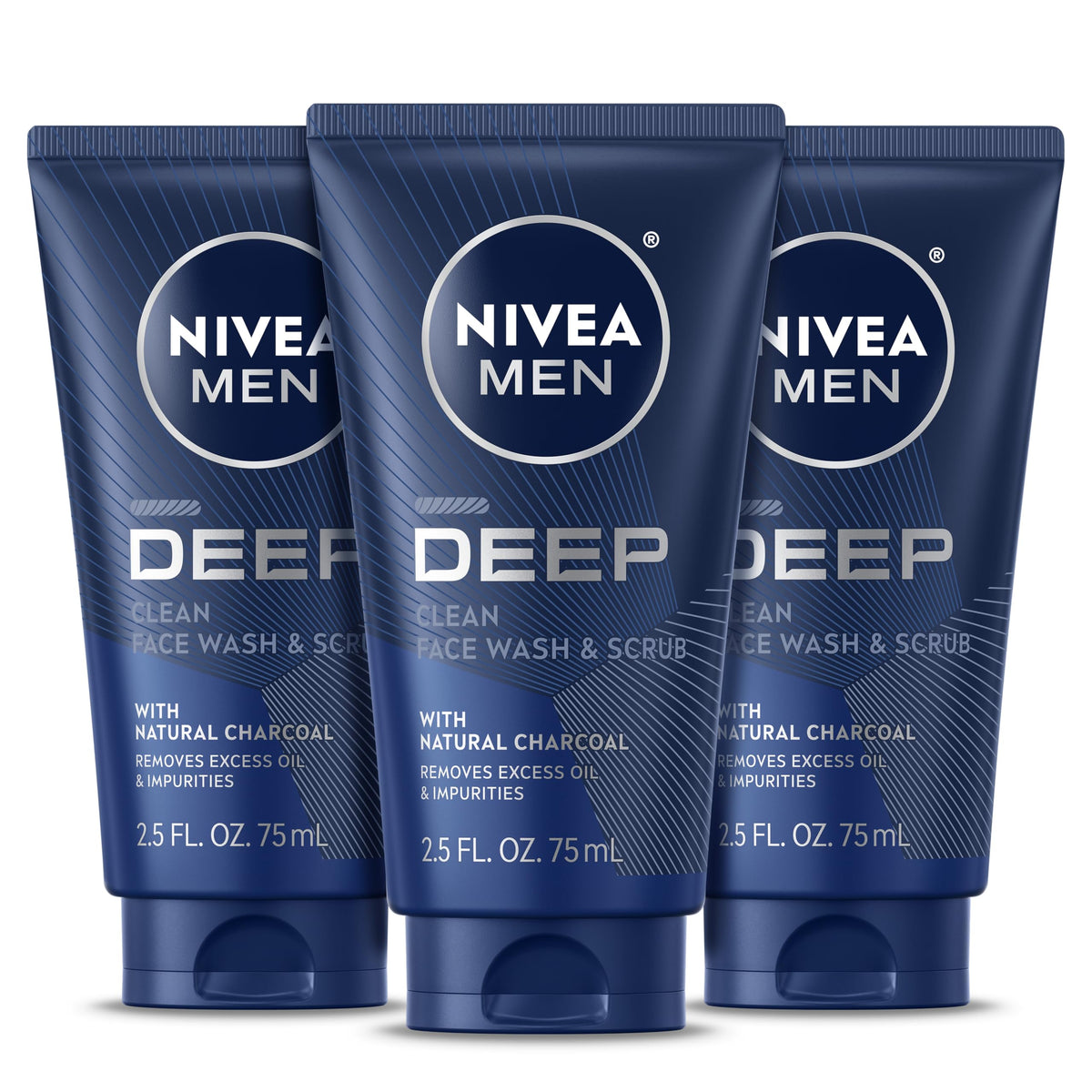 NIVEA MEN Deep Clean Face Wash and Scrub, Multipack, 3 x 2.5 FL OZ