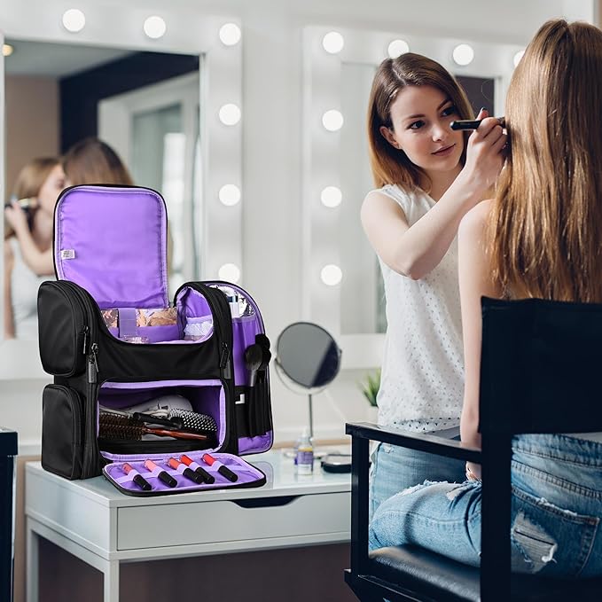BYOOTIQUE Rolling Makeup Train Case with Backpack Travel Cosmetic Storage