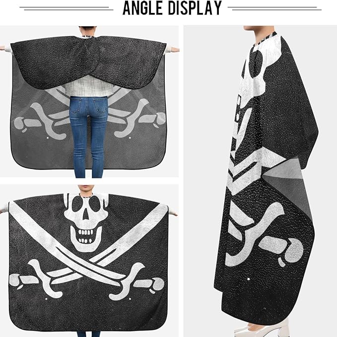 visesunny Barber Cape Calico Jack Pirate Flag Leather Texture Polyester Hair Cutting Salon Cape Apron Anti-Static Haircut Water-Resistant Shaving Cloth Beard Shaving Bib Hairdressing Cape