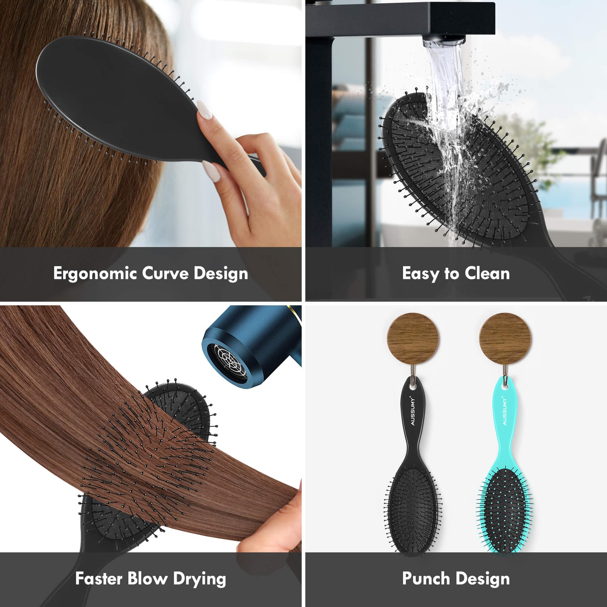 Air Cushion Detangling Hair Brush - 4 Pack Detangler Hairbrush with Ultra Soft Bristles for Effortless Tangle Removal - For Wet Dry Damaged Curly Hair for Women Men Boys Girls Kids - Dark Purple