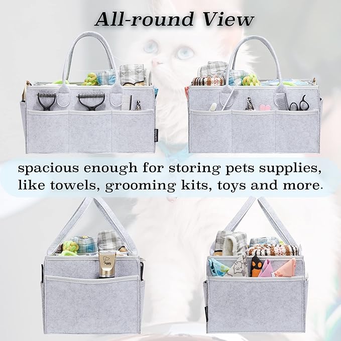 HUHYNN Pet Grooming Tote, Dog Grooming Supplies Organizer, Travel Outdoor (Bag ONLY) (Sliver Grey)