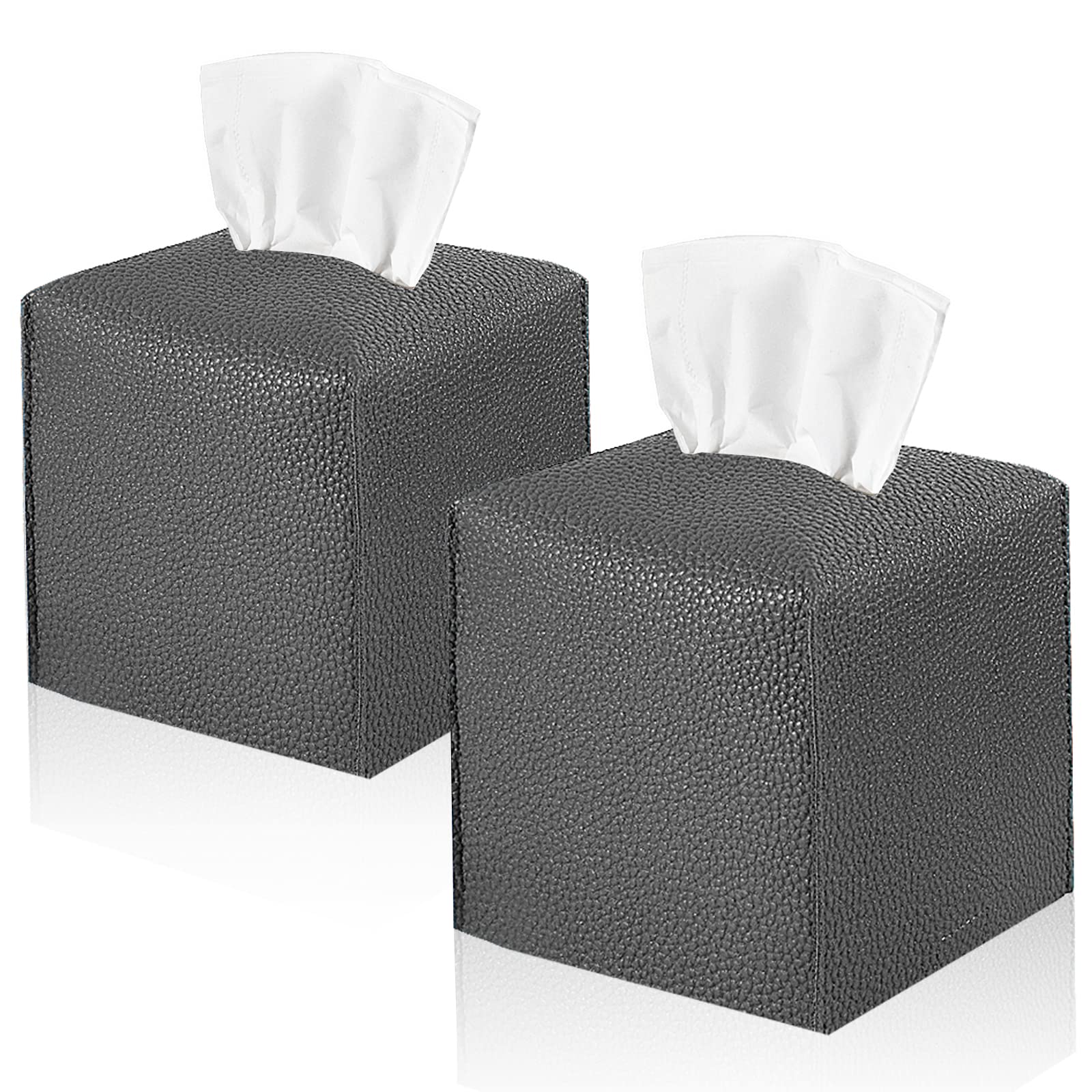 2 Pack, VIVIDLY Tissue Box Cover Holder, Square Modern PU Leather Tissue Box Holder, Can be Used for Bathroom Dressing Table, Bedside Table, Office Desk & Car 5"X5"X5"- (Charcoal Color, 2)